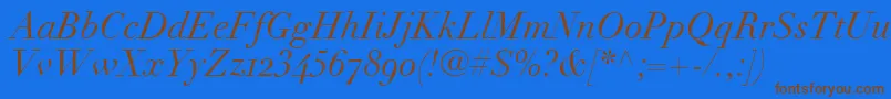 LinotypeDidotItalicOldstyleFigures-Schriftart – Braune Schriften auf blauem Hintergrund