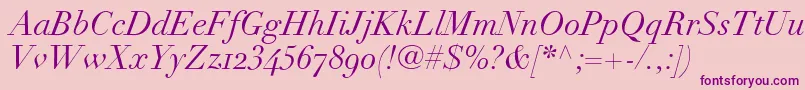 Fonte LinotypeDidotItalicOldstyleFigures – fontes roxas em um fundo rosa
