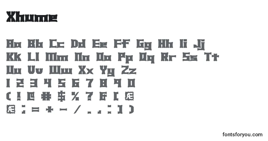 Schriftart Xhume – Alphabet, Zahlen, spezielle Symbole