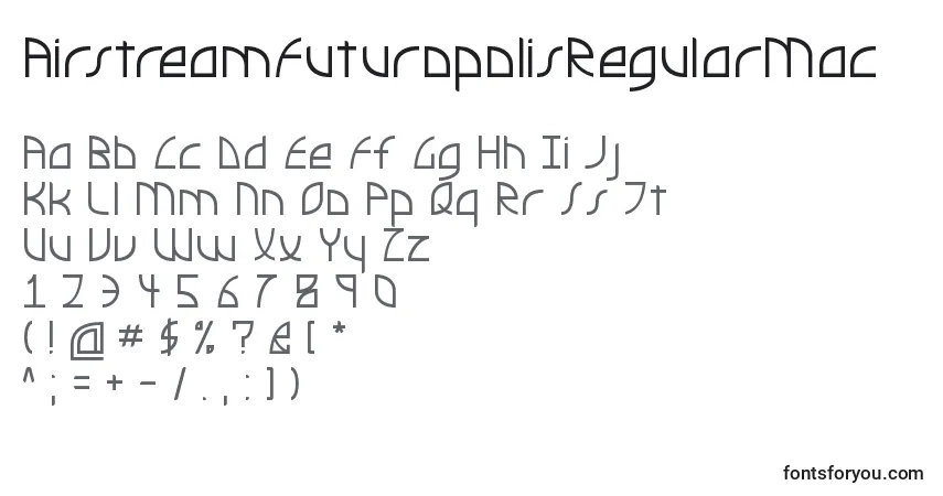 Czcionka AirstreamFuturopolisRegularMac – alfabet, cyfry, specjalne znaki