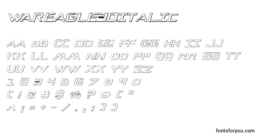 Шрифт WarEagle3DItalic – алфавит, цифры, специальные символы