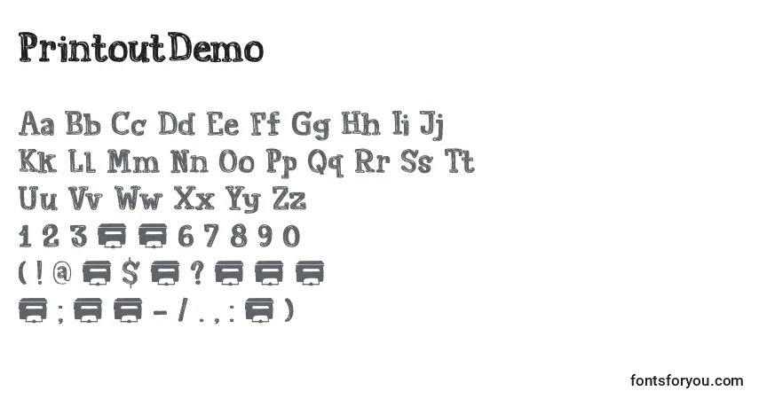 Schriftart PrintoutDemo – Alphabet, Zahlen, spezielle Symbole