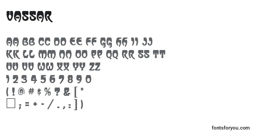 Czcionka Vassar – alfabet, cyfry, specjalne znaki