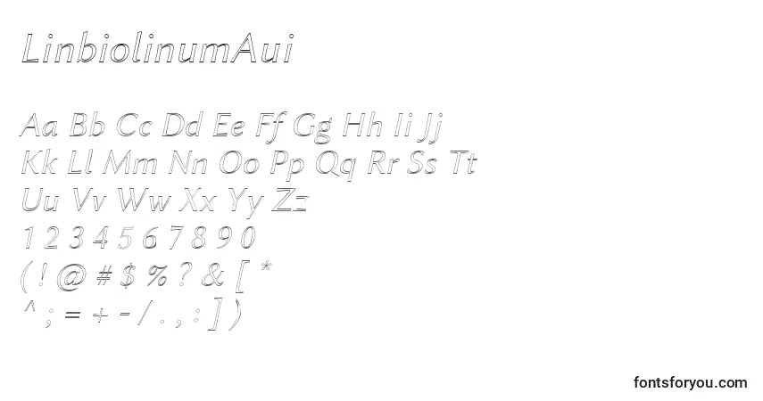 Czcionka LinbiolinumAui – alfabet, cyfry, specjalne znaki