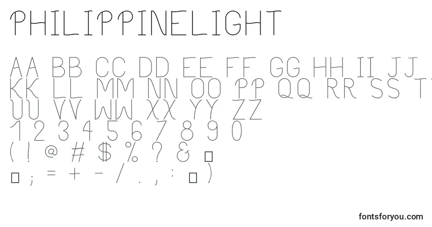 Schriftart PhilippineLight – Alphabet, Zahlen, spezielle Symbole