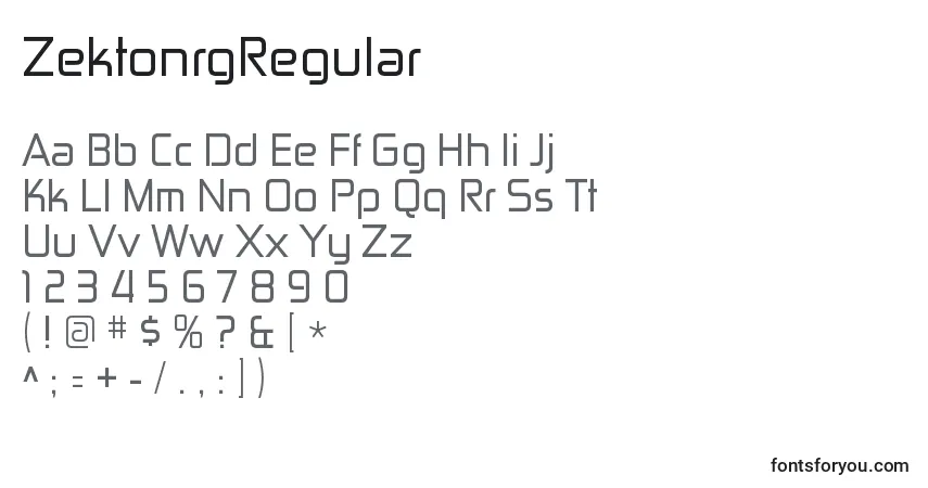 Czcionka ZektonrgRegular – alfabet, cyfry, specjalne znaki