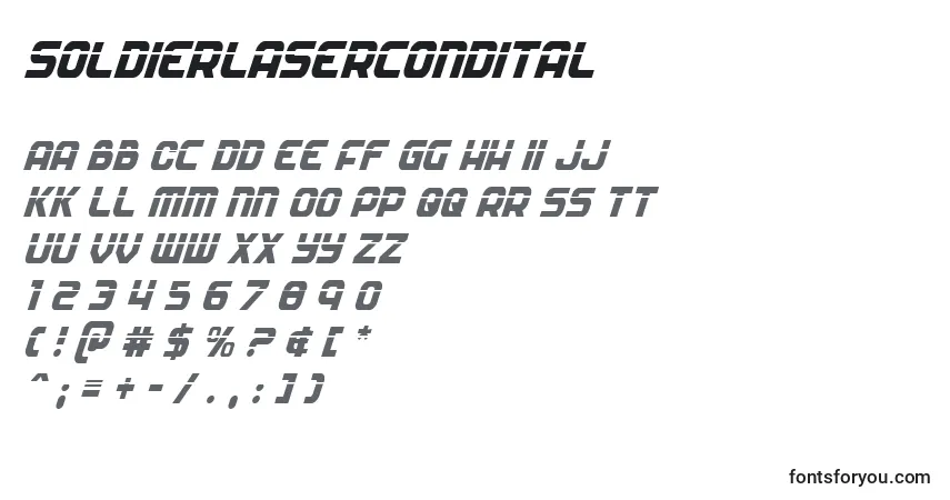 A fonte Soldierlasercondital – alfabeto, números, caracteres especiais