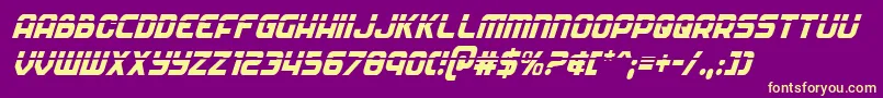 Soldierlaserconditalフォントについての詳細 フォントSoldierlasercondital – 紫の背景に黄色のフォント