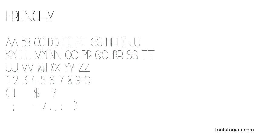 Czcionka Frenchy – alfabet, cyfry, specjalne znaki