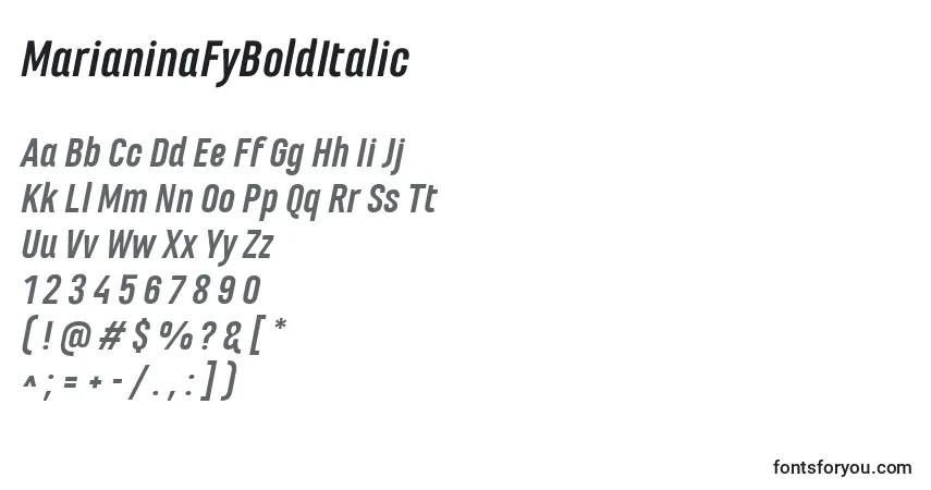 Schriftart MarianinaFyBoldItalic – Alphabet, Zahlen, spezielle Symbole