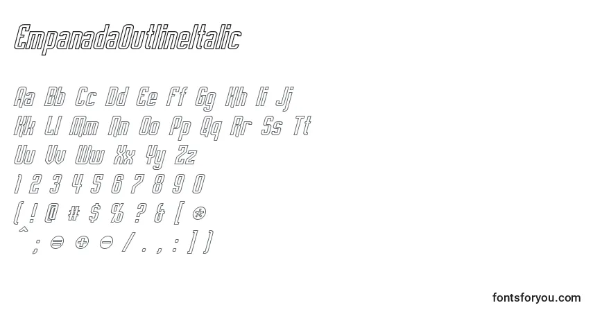 A fonte EmpanadaOutlineItalic – alfabeto, números, caracteres especiais