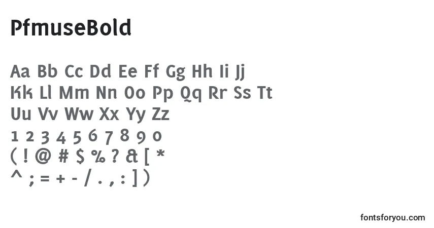 Czcionka PfmuseBold – alfabet, cyfry, specjalne znaki