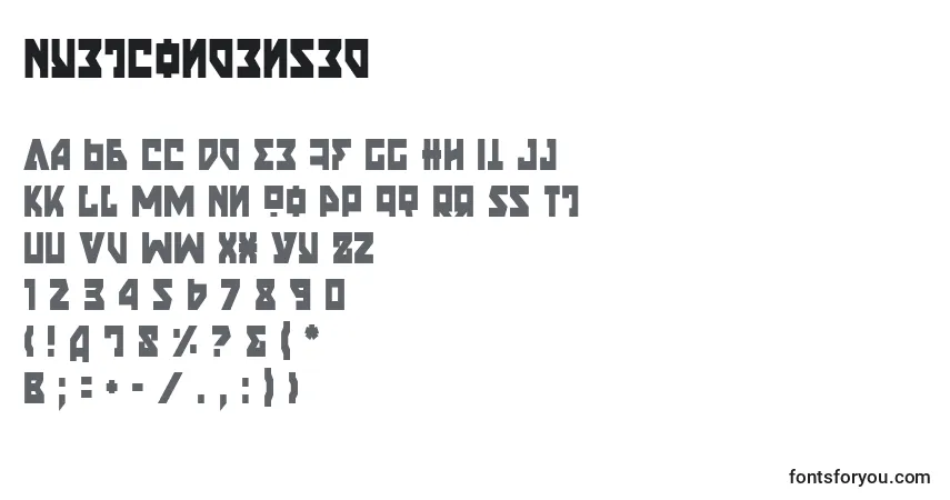 A fonte NyetCondensed – alfabeto, números, caracteres especiais