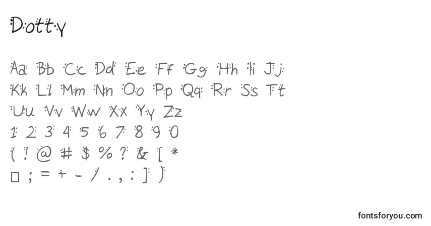 Czcionka Dotty – alfabet, cyfry, specjalne znaki