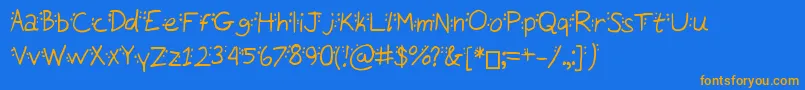 フォントDotty – オレンジ色の文字が青い背景にあります。