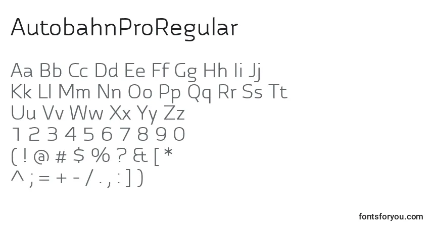 Schriftart AutobahnProRegular – Alphabet, Zahlen, spezielle Symbole