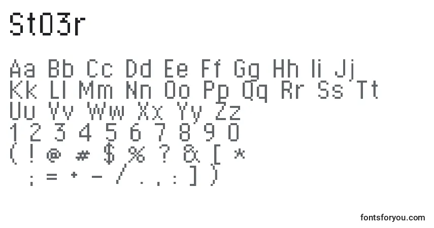 A fonte St03r – alfabeto, números, caracteres especiais