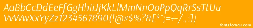 ArsenalItalic-Schriftart – Weiße Schriften auf orangefarbenem Hintergrund