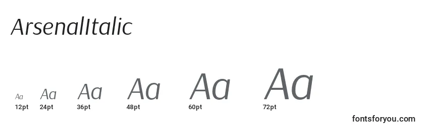 Размеры шрифта ArsenalItalic