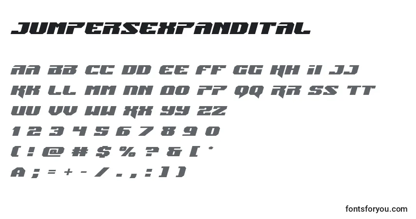A fonte Jumpersexpandital – alfabeto, números, caracteres especiais