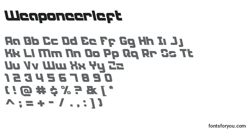 Weaponeerleft Font – alphabet, numbers, special characters