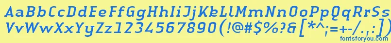 LinotypeAuthenticSerifItalic-Schriftart – Blaue Schriften auf gelbem Hintergrund