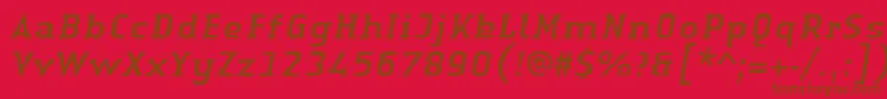 LinotypeAuthenticSerifItalic-Schriftart – Braune Schriften auf rotem Hintergrund