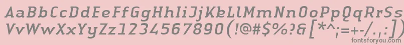 LinotypeAuthenticSerifItalic-fontti – harmaat kirjasimet vaaleanpunaisella taustalla