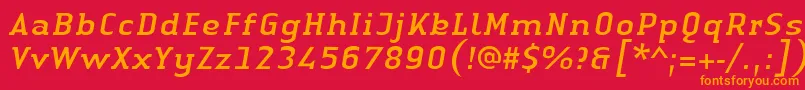 LinotypeAuthenticSerifItalic-fontti – oranssit fontit punaisella taustalla