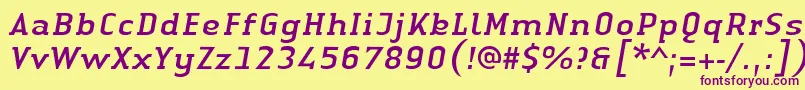 Fonte LinotypeAuthenticSerifItalic – fontes roxas em um fundo amarelo