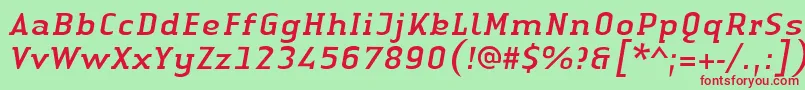 LinotypeAuthenticSerifItalic-fontti – punaiset fontit vihreällä taustalla