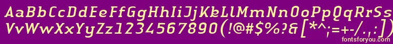 LinotypeAuthenticSerifItalic-fontti – keltaiset fontit violetilla taustalla