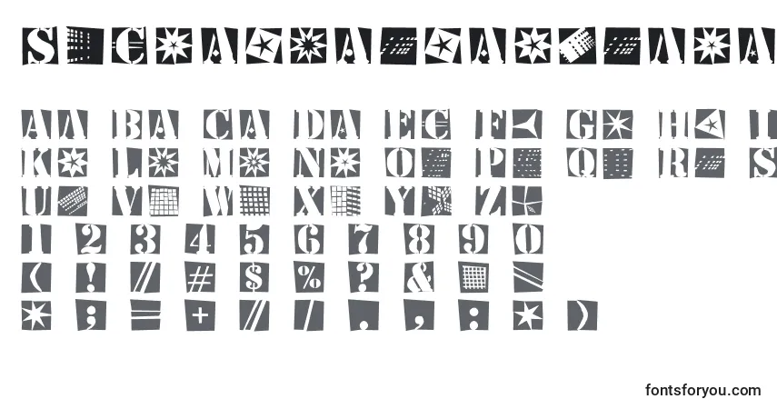 Schriftart Stencilbricksrandom – Alphabet, Zahlen, spezielle Symbole