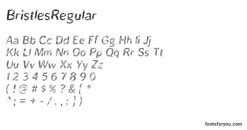 Czcionka BristlesRegular – alfabet, cyfry, specjalne znaki