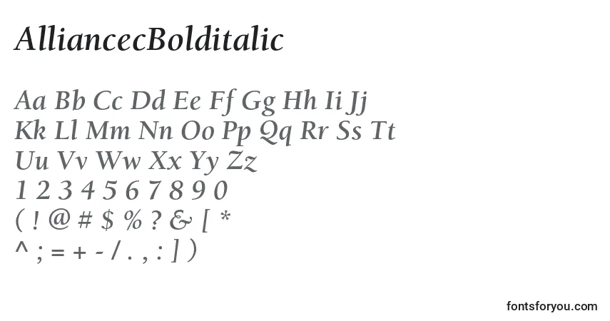 Schriftart AlliancecBolditalic – Alphabet, Zahlen, spezielle Symbole