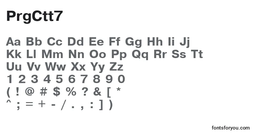 Czcionka PrgCtt7 – alfabet, cyfry, specjalne znaki