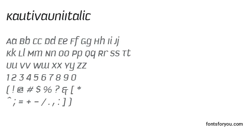 Шрифт KautivaUniItalic – алфавит, цифры, специальные символы