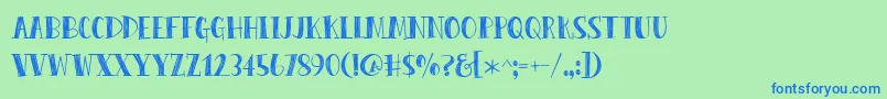 BmdPeasCarrots-Schriftart – Blaue Schriften auf grünem Hintergrund
