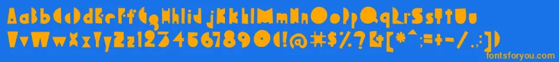 フォントBagaglioflat – オレンジ色の文字が青い背景にあります。