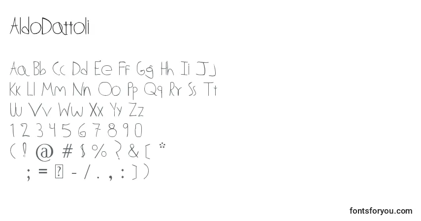 Czcionka AldoDattoli – alfabet, cyfry, specjalne znaki
