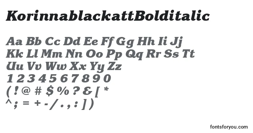 A fonte KorinnablackattBolditalic – alfabeto, números, caracteres especiais
