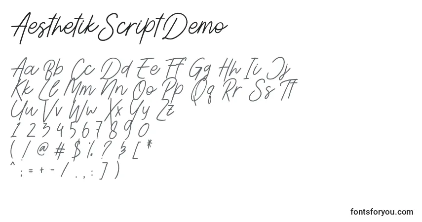 Schriftart AesthetikScriptDemo – Alphabet, Zahlen, spezielle Symbole