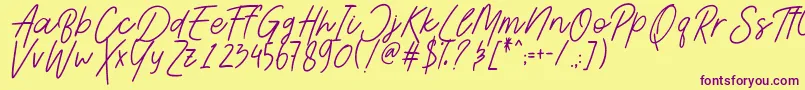 Шрифт AesthetikScriptDemo – фиолетовые шрифты на жёлтом фоне
