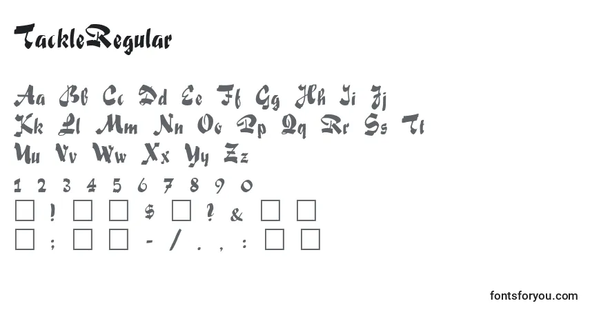 A fonte TackleRegular – alfabeto, números, caracteres especiais