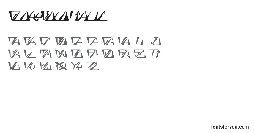 A fonte GloryBoldItalic – alfabeto, números, caracteres especiais