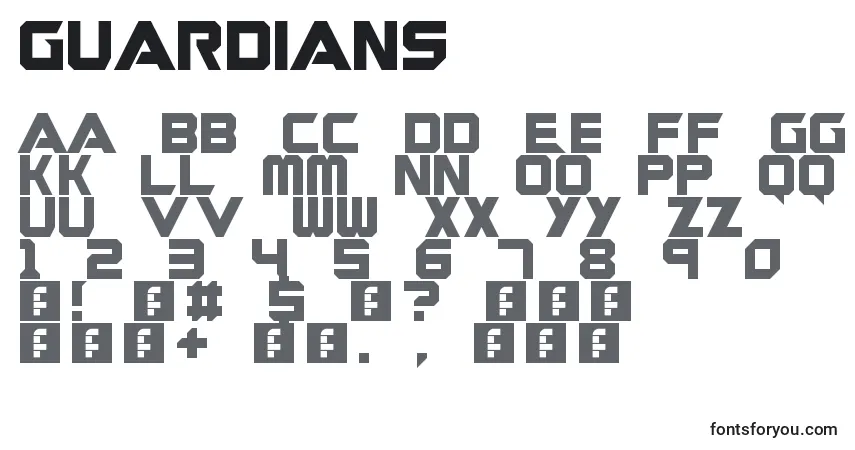 A fonte Guardians – alfabeto, números, caracteres especiais