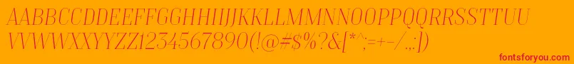 Шрифт TtMoonsThinItalicDemo – красные шрифты на оранжевом фоне