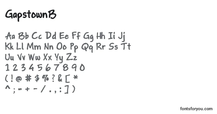 Czcionka GapstownB – alfabet, cyfry, specjalne znaki