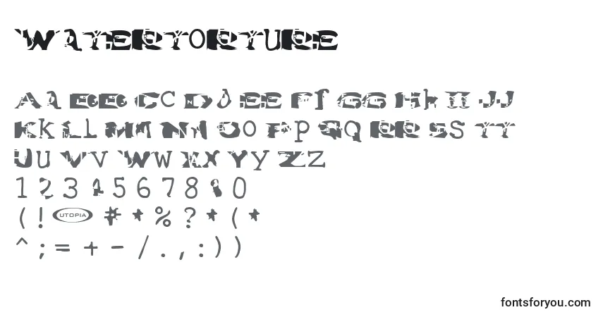 Czcionka Watertorture – alfabet, cyfry, specjalne znaki