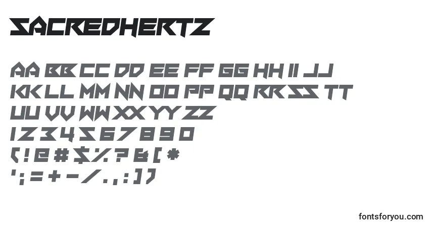 Schriftart SacredHertz – Alphabet, Zahlen, spezielle Symbole